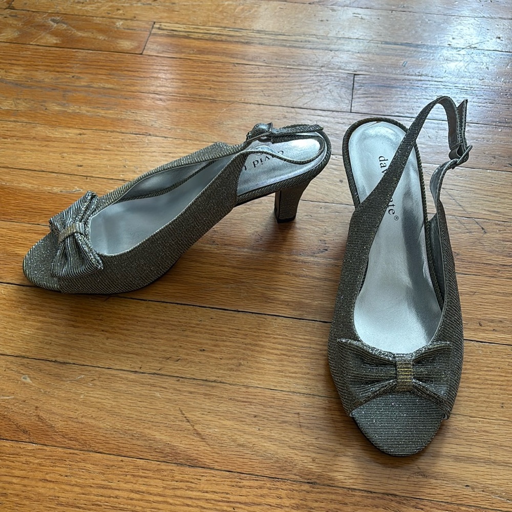 David Tate Sparkle Bow Detail Peep Toe Heels